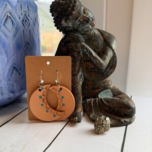 Handcrafted Leather Moon Earrings with Star Design